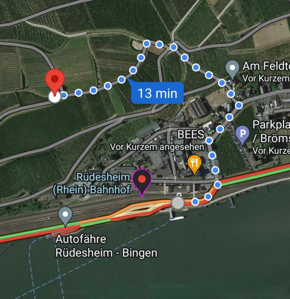 Routenplan: Fußweg vom Bahnhof Rüdeshiem zum Kapellchen